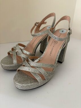 Chinese Laundry Silver Glitter Block Platform size 9. Like new but glue spots
